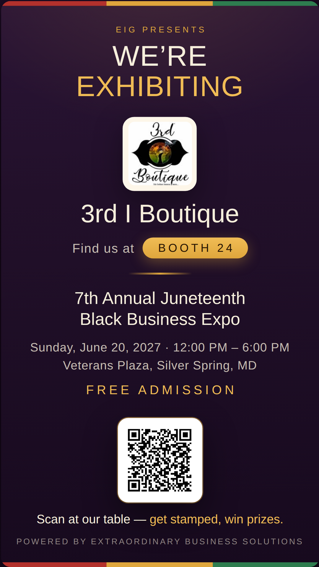 Vertical story graphic announcing 3rd I Boutique at Booth 24