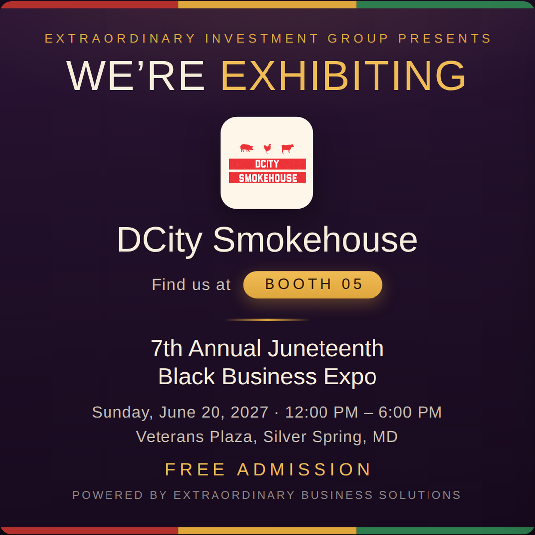 Square social post graphic announcing DCity Smokehouse at Booth 05