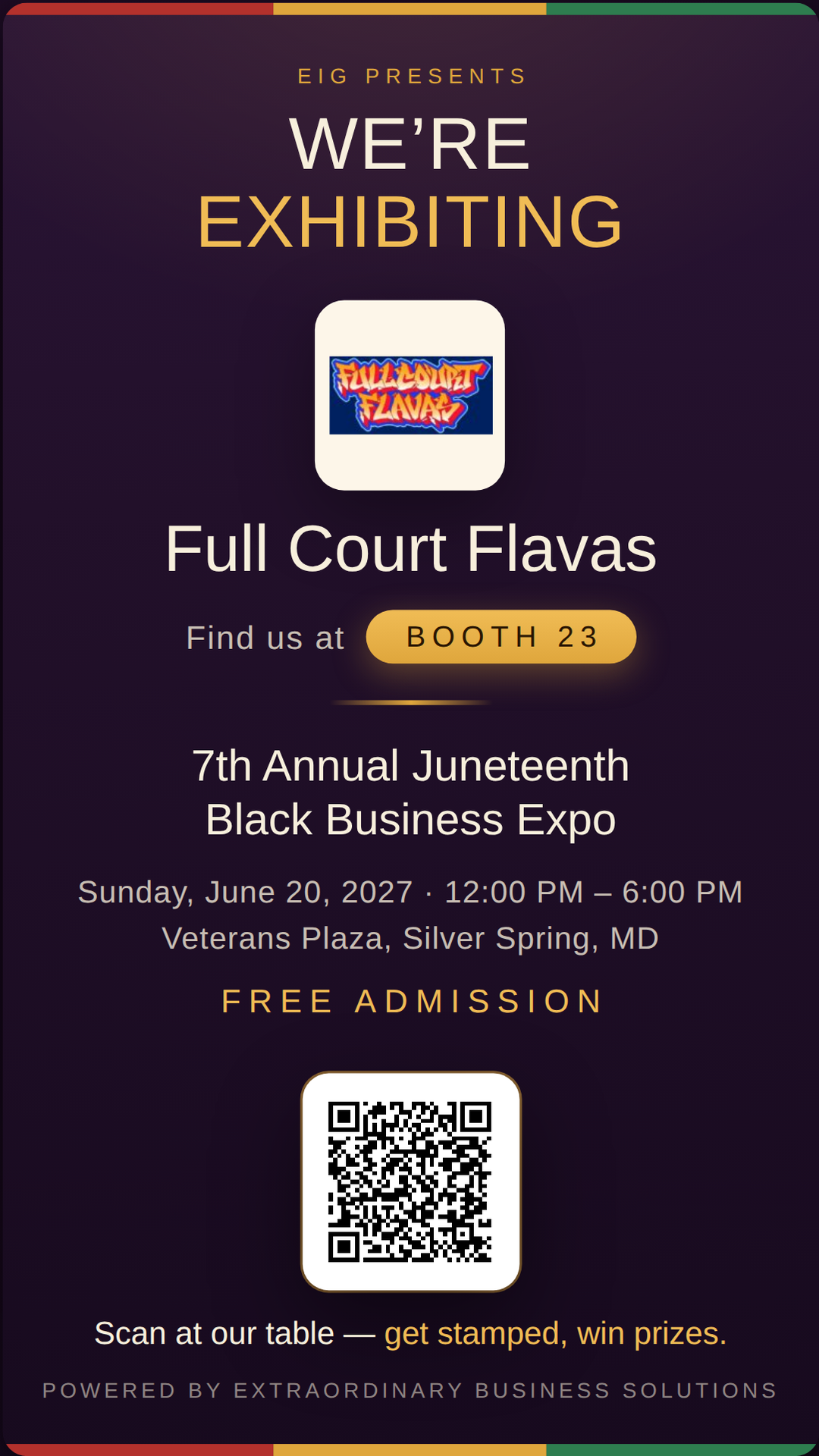 Vertical story graphic announcing Full Court Flavas at Booth 23