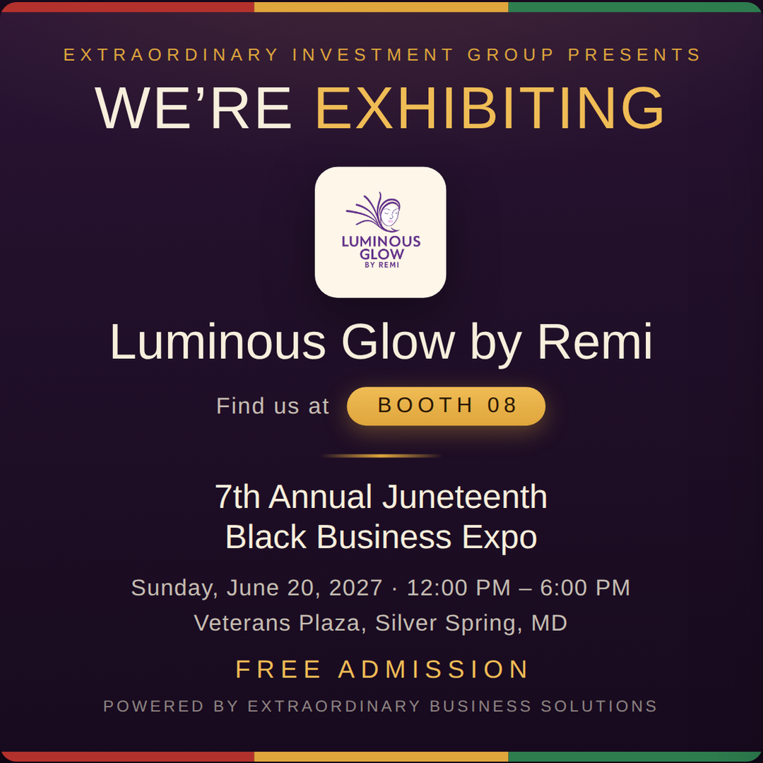Square social post graphic announcing Luminous Glow by Remi at Booth 08