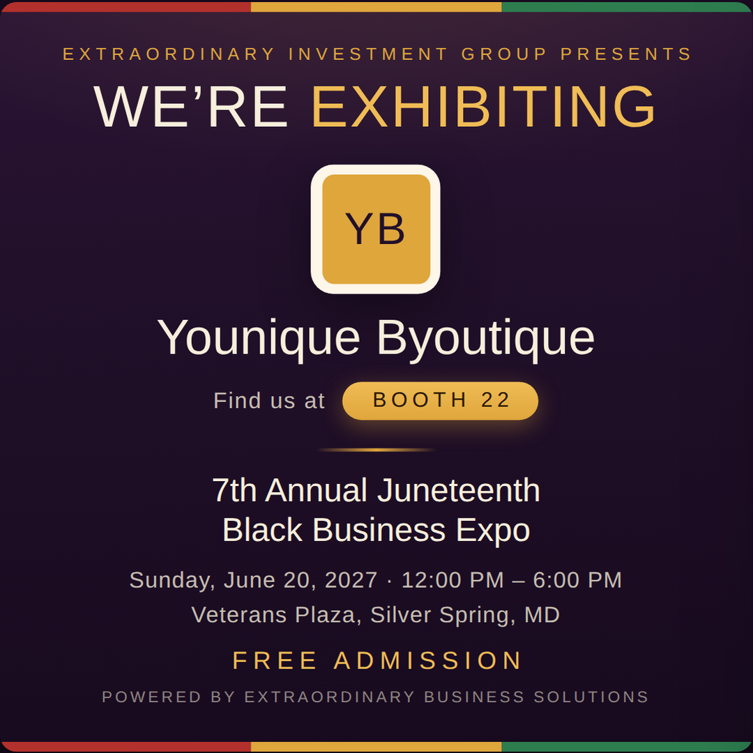 Square social post graphic announcing Younique Byoutique at Booth 22